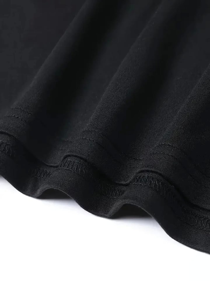 Baskılı Oversize Bisiklet Yaka T-shirt - Siyah
