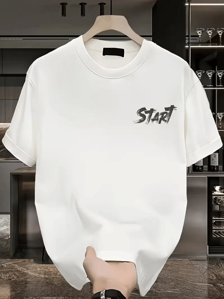 Baskılı Oversize Bisiklet Yaka T-shirt - Beyaz