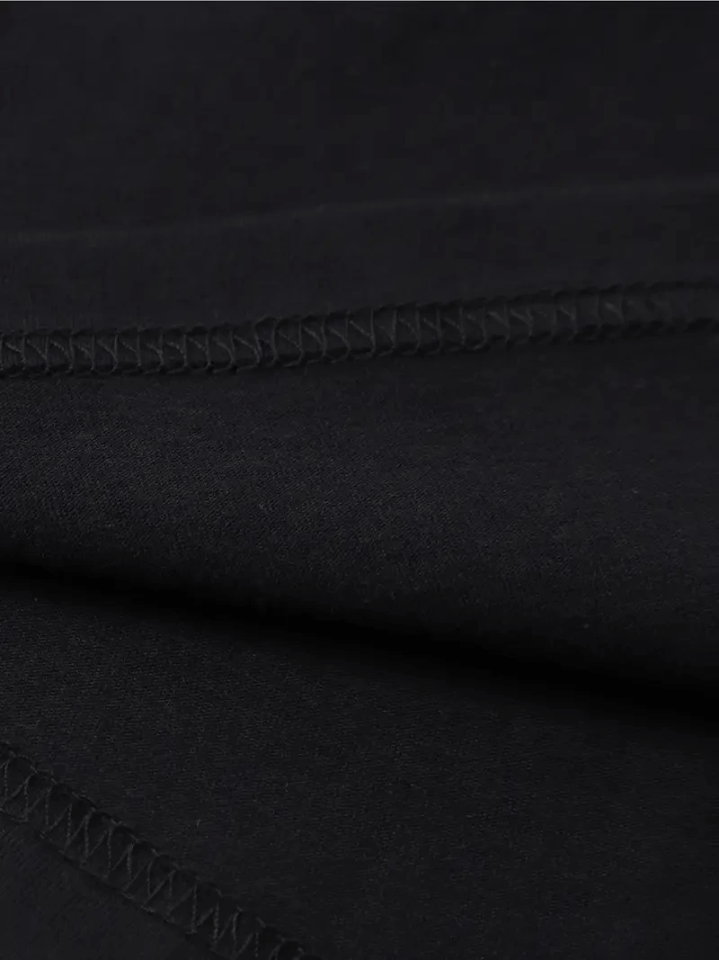 Baskılı Oversize Bisiklet Yaka T-shirt - Siyah
