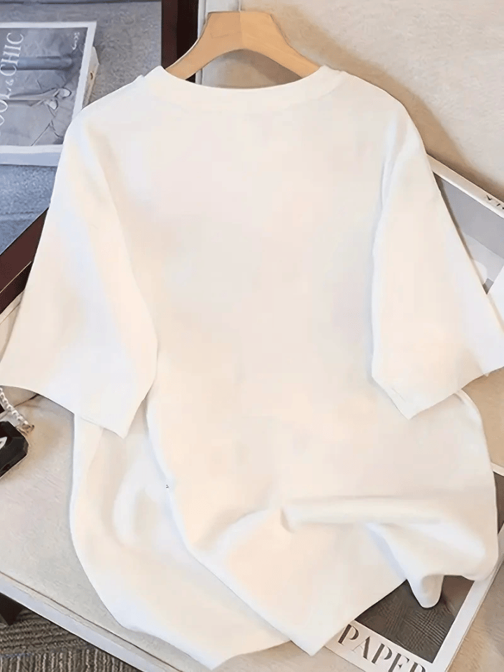 Baskılı Oversize Bisiklet Yaka T-shirt - Siyah