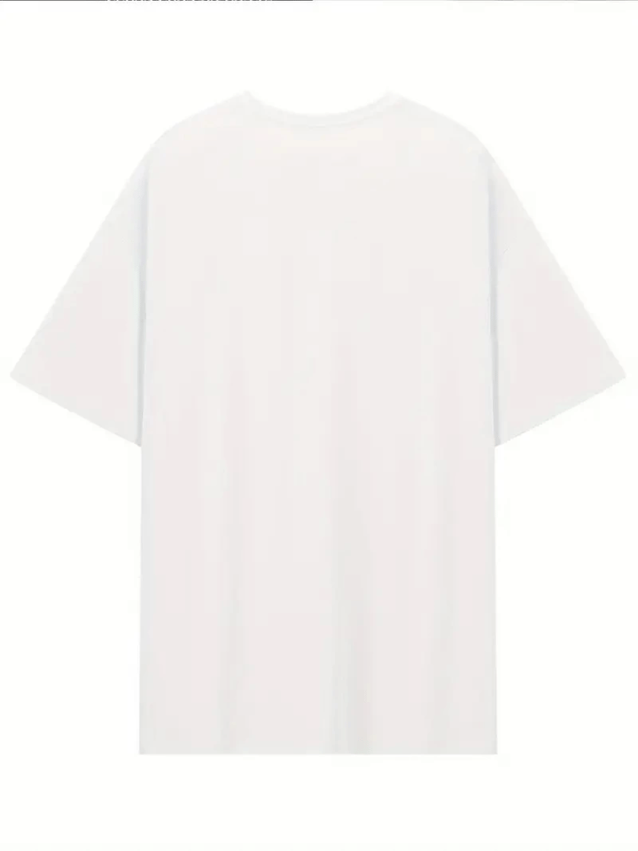 Baskılı Oversize Bisiklet Yaka T-shirt - Beyaz