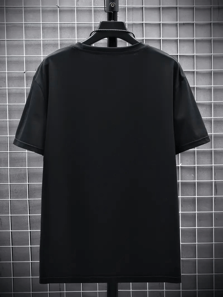Baskılı Oversize Bisiklet Yaka T-shirt - Siyah