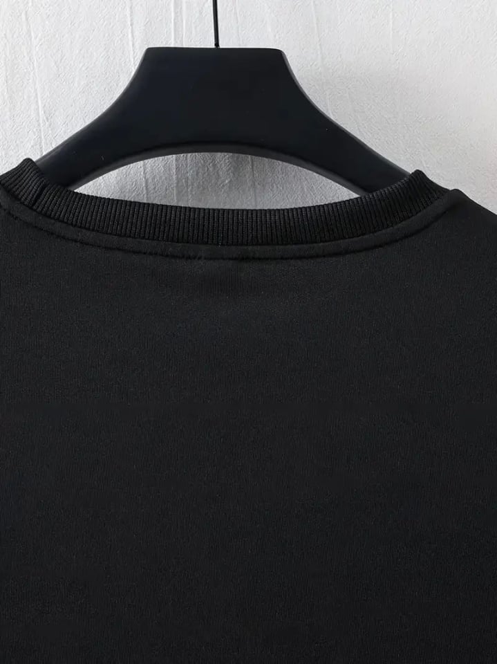 Baskılı Oversize Bisiklet Yaka T-shirt - Siyah