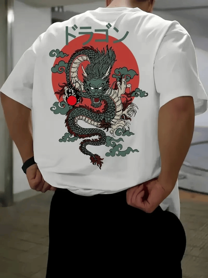 Baskılı Oversize Bisiklet Yaka T-shirt - Beyaz