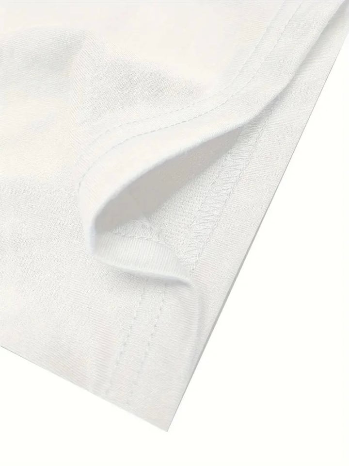 Baskılı Oversize Bisiklet Yaka T-shirt - Beyaz