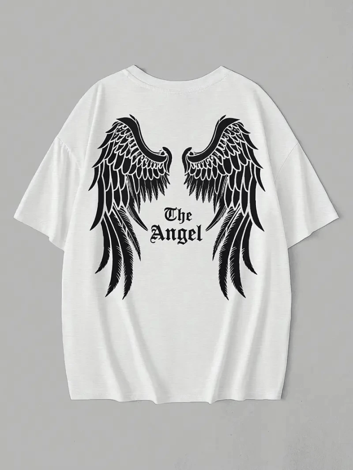 Baskılı Oversize Bisiklet Yaka T-shirt - Beyaz