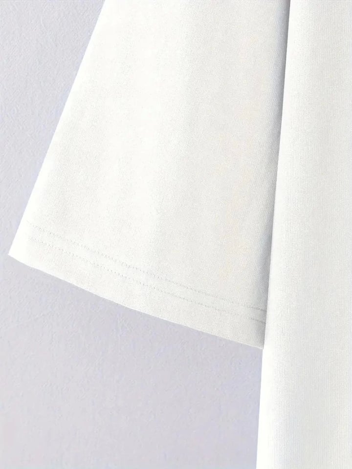 Baskılı Oversize Bisiklet Yaka T-shirt - Beyaz