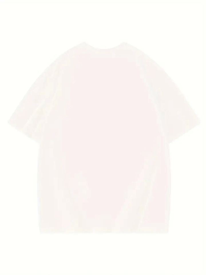 Baskılı Oversize Bisiklet Yaka T-shirt - Beyaz