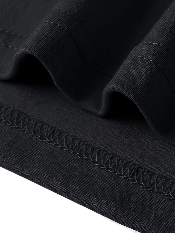 Baskılı Oversize Bisiklet Yaka T-shirt - Siyah
