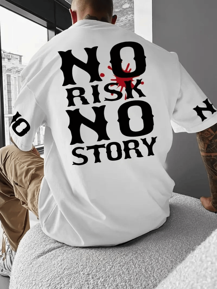 Baskılı Oversize Bisiklet Yaka T-shirt - Beyaz