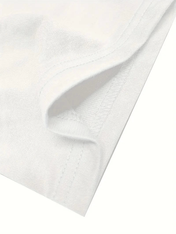 Baskılı Oversize Bisiklet Yaka T-shirt - Beyaz