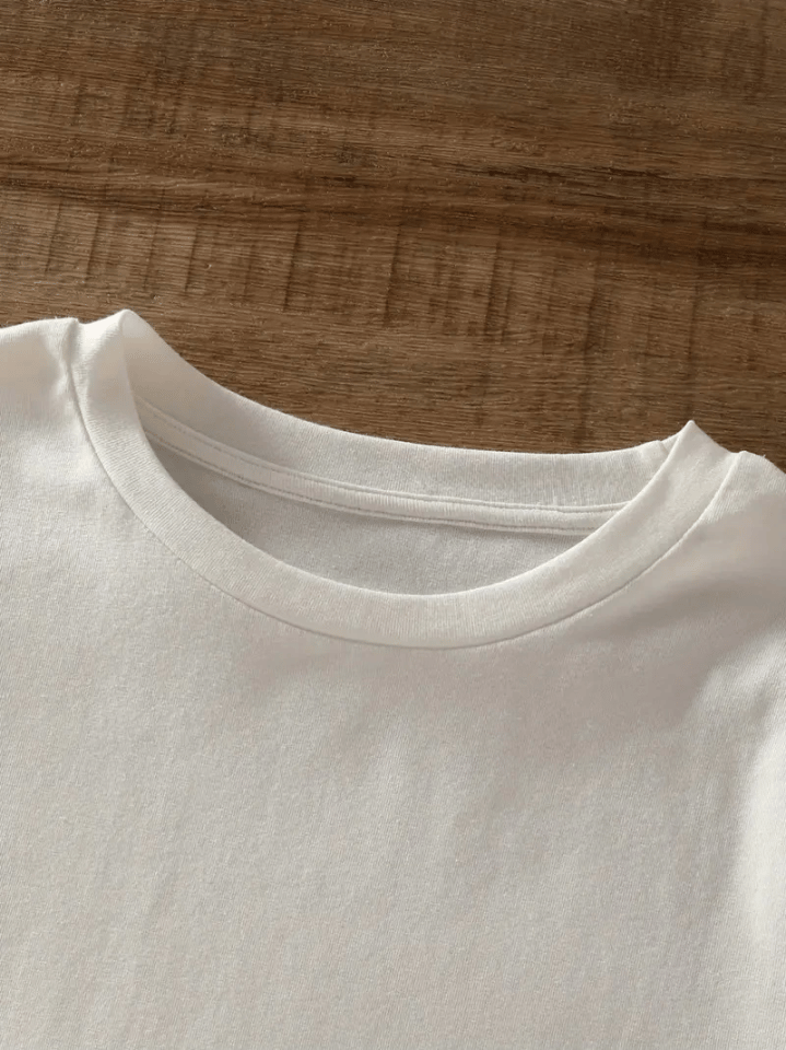 Baskılı Oversize Bisiklet Yaka T-shirt - Beyaz