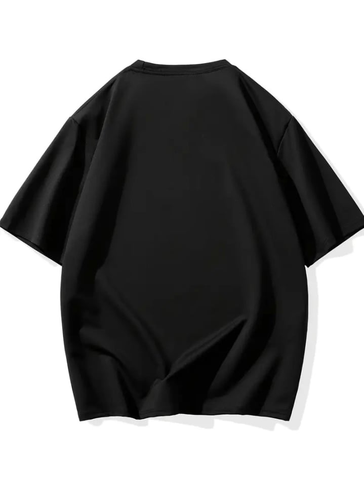 Baskılı Oversize Bisiklet Yaka T-shirt - Siyah