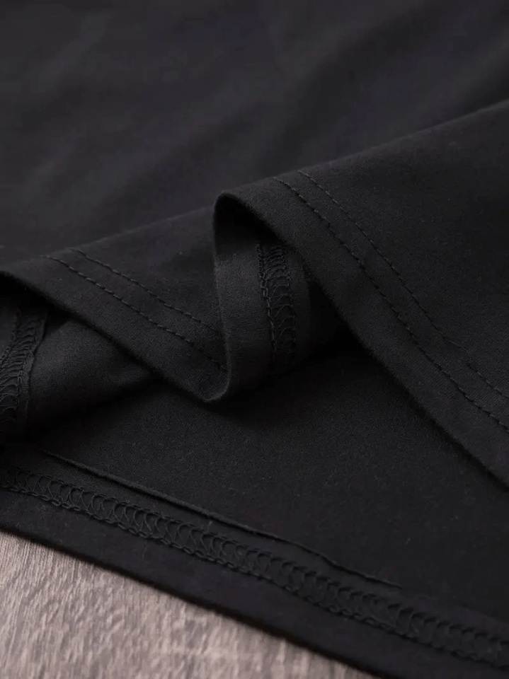 Baskılı Oversize Bisiklet Yaka T-shirt - Siyah