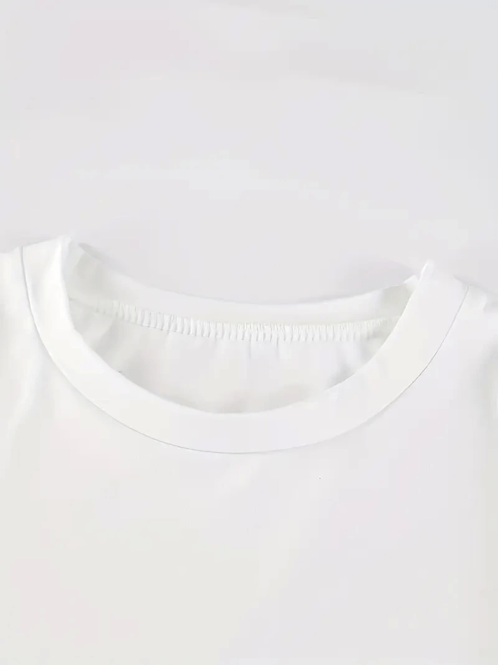 Baskılı Oversize Bisiklet Yaka T-shirt - Beyaz