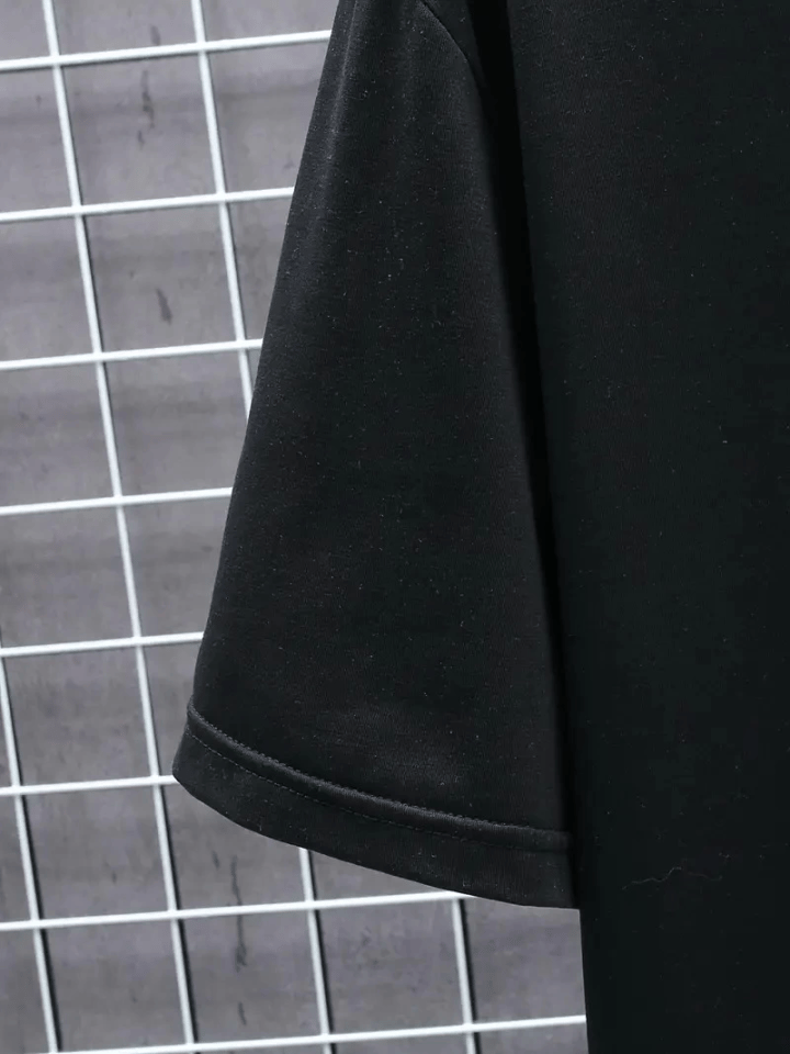 Baskılı Oversize Bisiklet Yaka T-shirt - Siyah