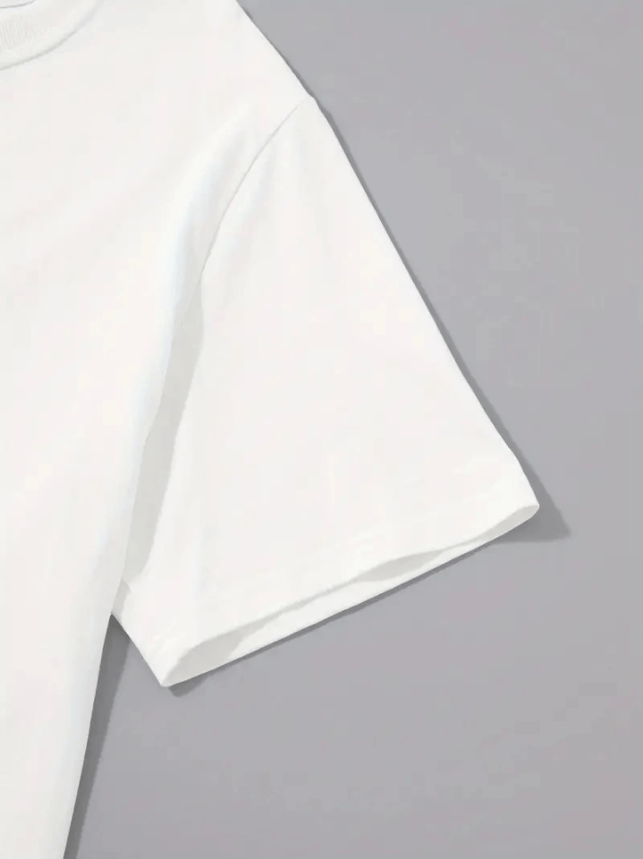 Baskılı Oversize Bisiklet Yaka T-shirt - Beyaz