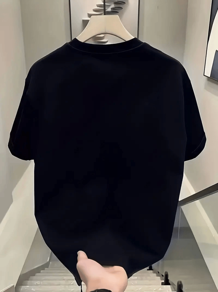 Baskılı Oversize Bisiklet Yaka T-shirt - Siyah