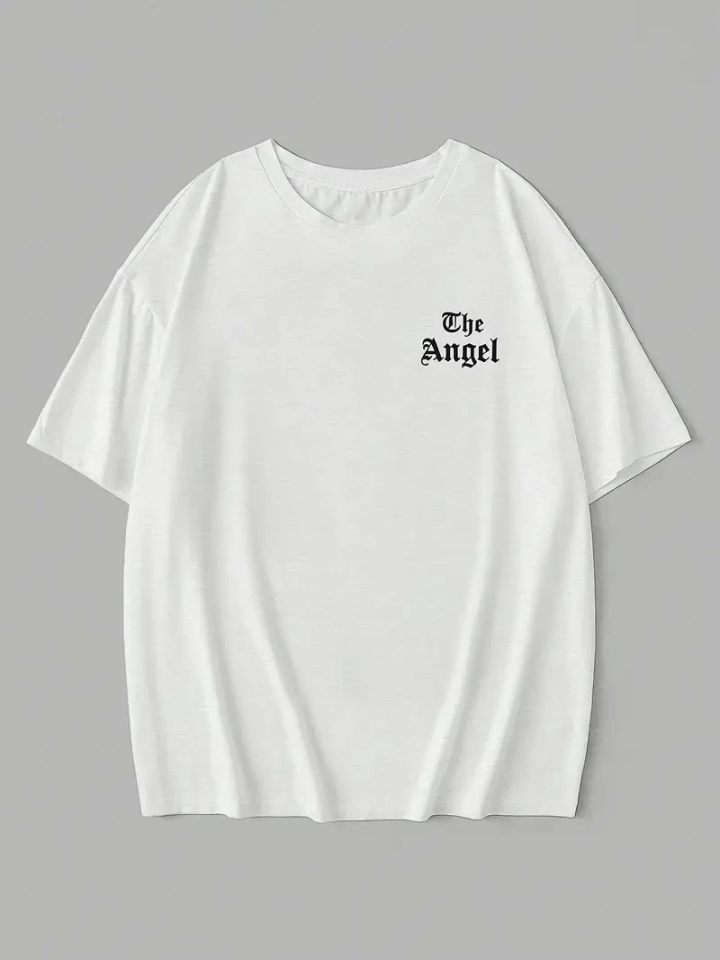 Baskılı Oversize Bisiklet Yaka T-shirt - Siyah