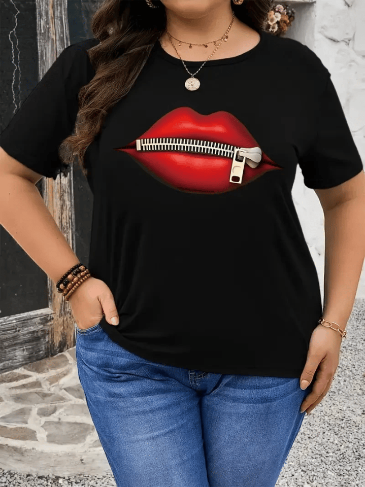 Baskılı Oversize Bisiklet Yaka T-shirt - Siyah