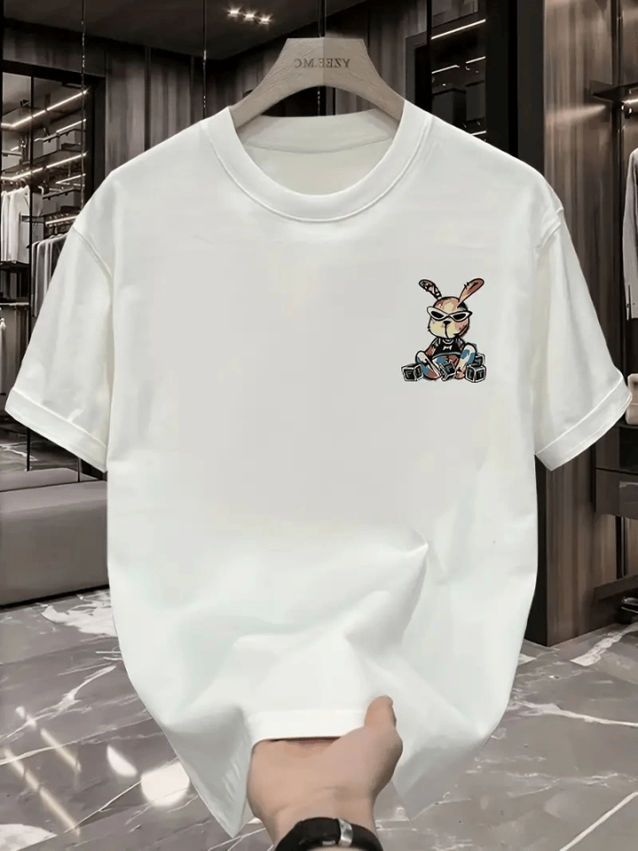 Baskılı Oversize Bisiklet Yaka T-shirt - Beyaz