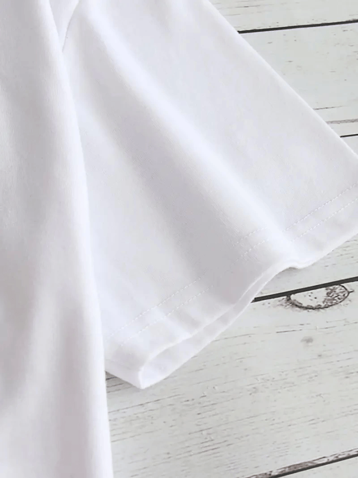 Baskılı Oversize Bisiklet Yaka T-shirt - Beyaz