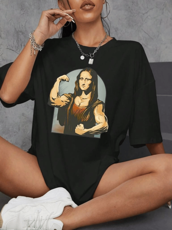 Baskılı Oversize T-shirt - Siyah