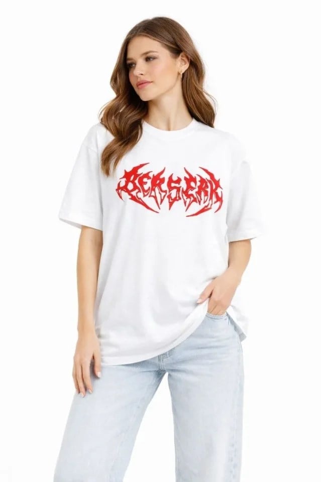 Baskılı T-Shirt Yazlık Kısa Kol Bisiklet Yaka Rahat Kalıp Tişört - Beyaz