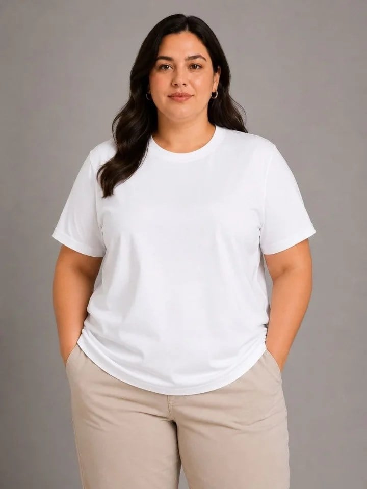 Battal Big Size Basic Tişört Bisiklet Yaka Rahat Kalıp T-Shirt - Beyaz