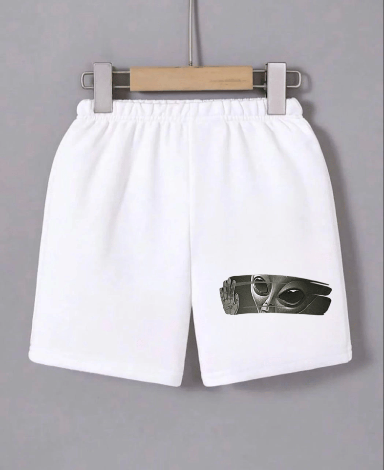 Beli Lastikli Baskılı Mini Şort - Beyaz