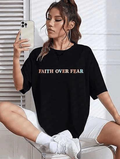 Bisiklet Yaka Baskılı T-shirt - Siyah