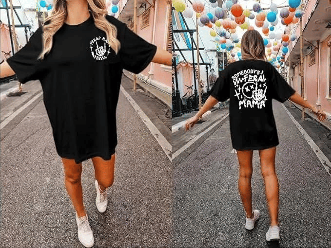 Bisiklet Yaka Baskılı T-shirt - Siyah