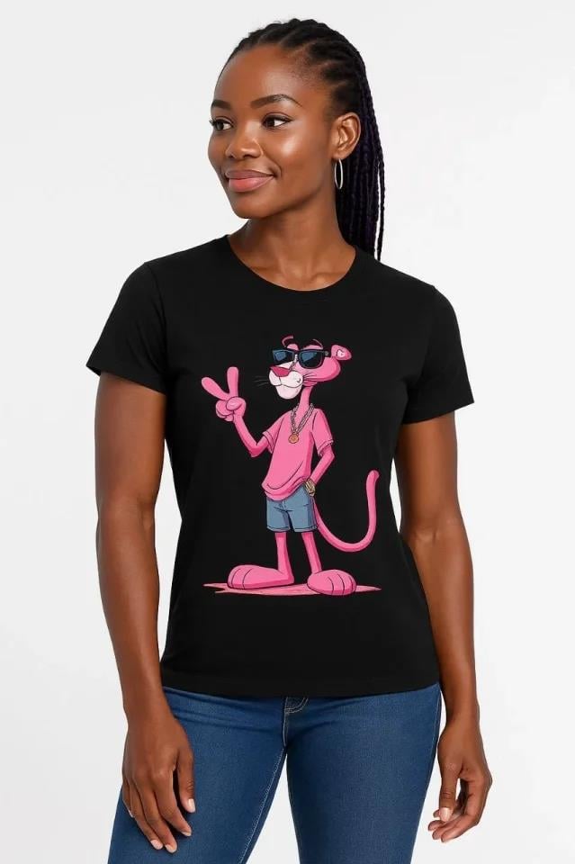 Bisiklet Yaka Kısa Kollu Baskılı T-shirt - Siyah