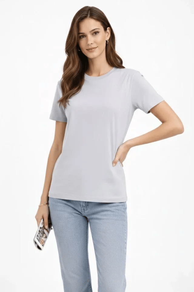 Bisiklet Yaka Tişört  Regular Kalıp Basic Pamuklu  Günlük Kullanım  T-shirt - Gri