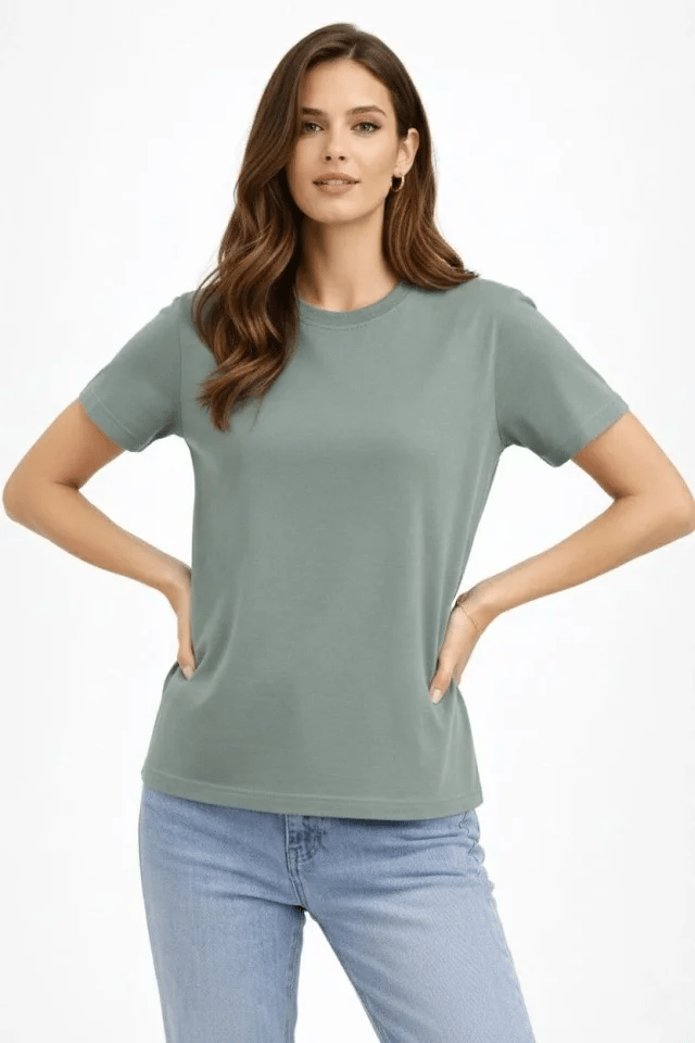 Bisiklet Yaka Tişört Regular Kalıp Basic Pamuklu Günlük Kullanım T-shirt - Mint Yeşili