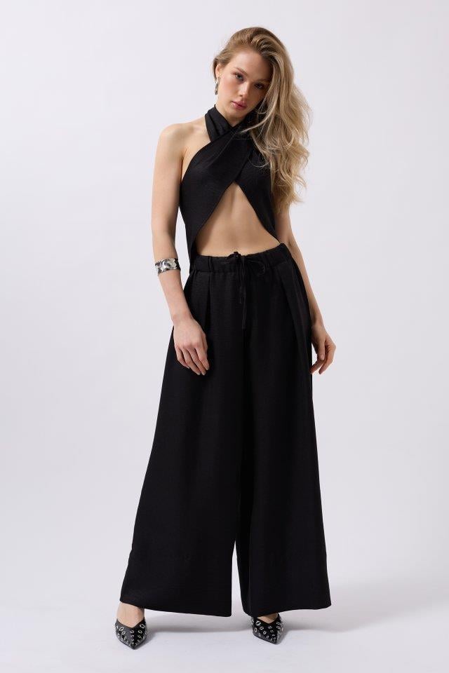 Düşük Bel Oversize Keten Pantolon
