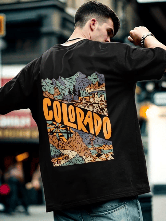 Erkek Baskılı Oversize T-shirt - Siyah