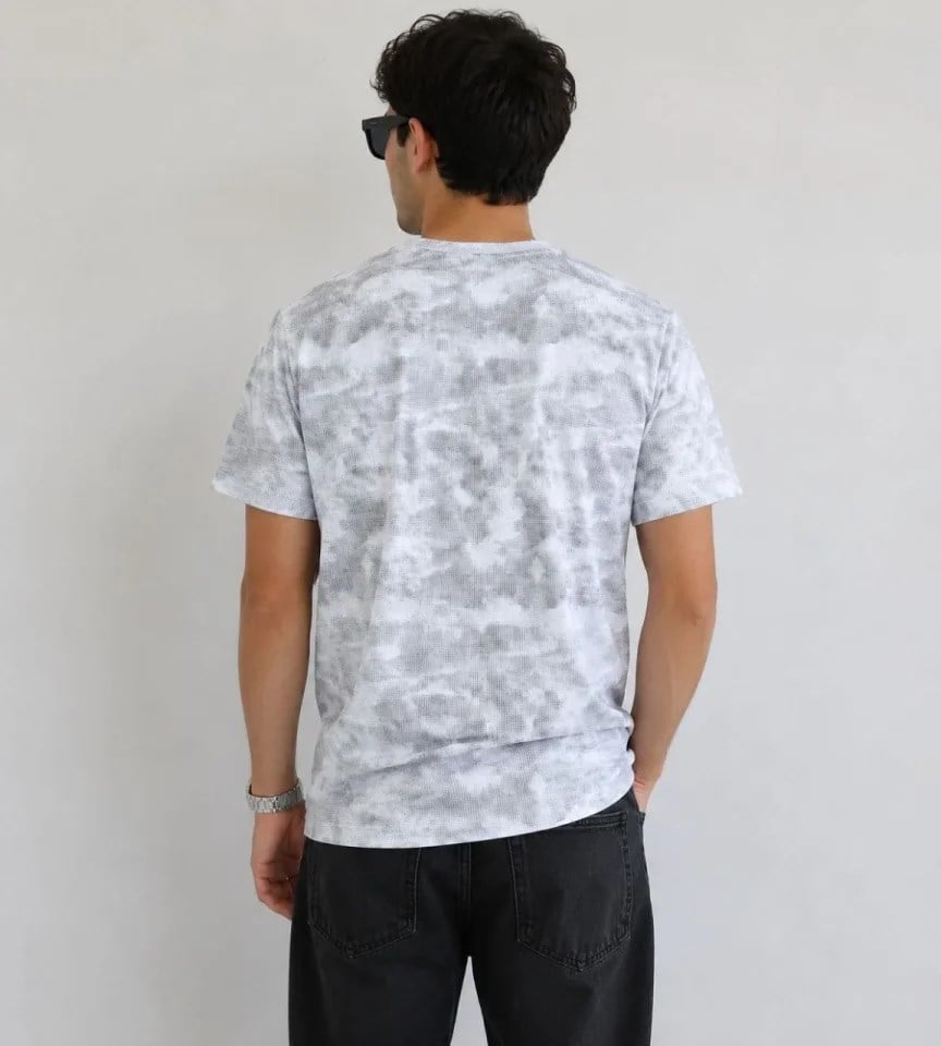Erkek Batik Desenli Tişört Bisiklet Yaka Kısa Kol Regular Fit T-shirt - Gri