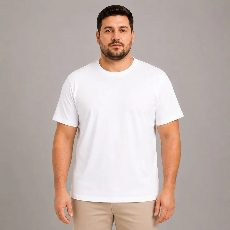 Erkek Battal Big Size Basic Tişört Bisiklet Yaka Rahat Kalıp T-Shirt - Beyaz