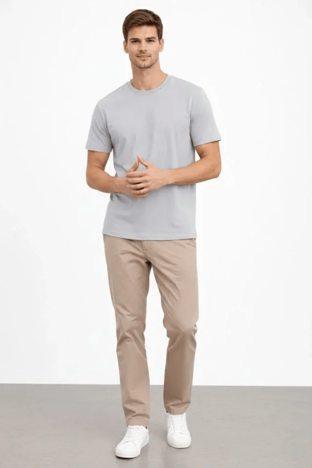 Erkek Bisiklet Yaka Tişört Regular Kalıp Basic Pamuklu Günlük Kullanım T-shirt - Gri