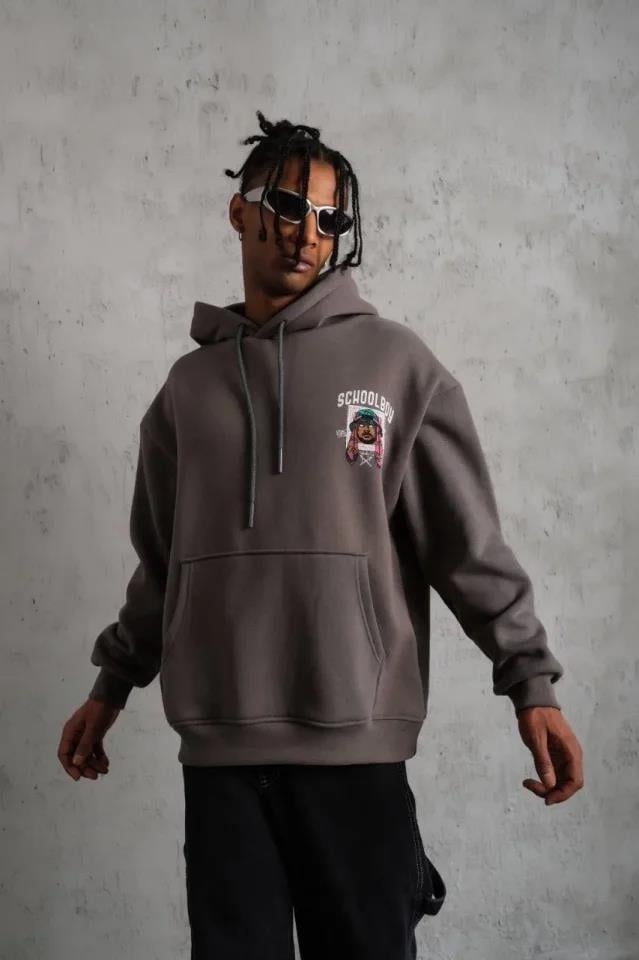 Erkek SCHOOL BOY Baskılı Kapüşonlu Sweat - Gri
