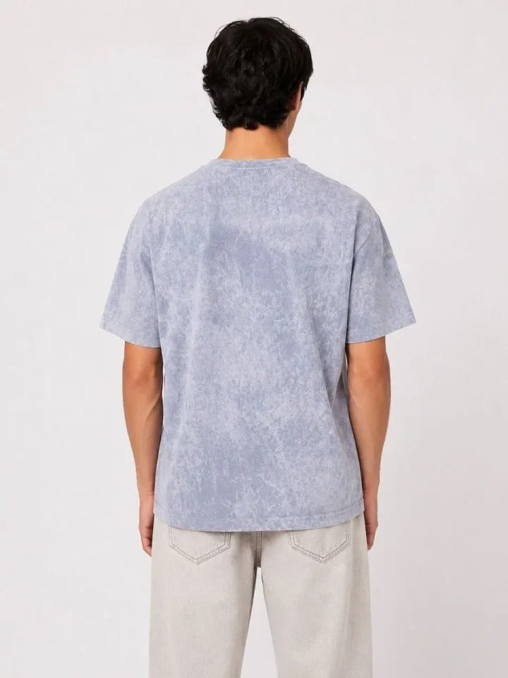 Erkek Yıkamalı Washed Effect Tişört Bisiklet Yaka Sokak Stil Kısa Kol T-Shirt - Gri