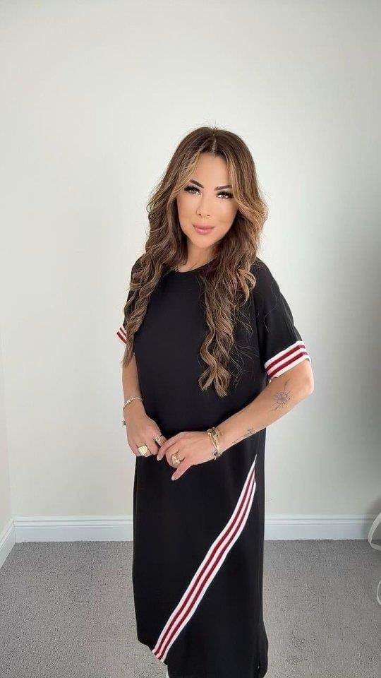 Kadın Kol Ve Etek şerit Detaylı Midi Boy Elbise