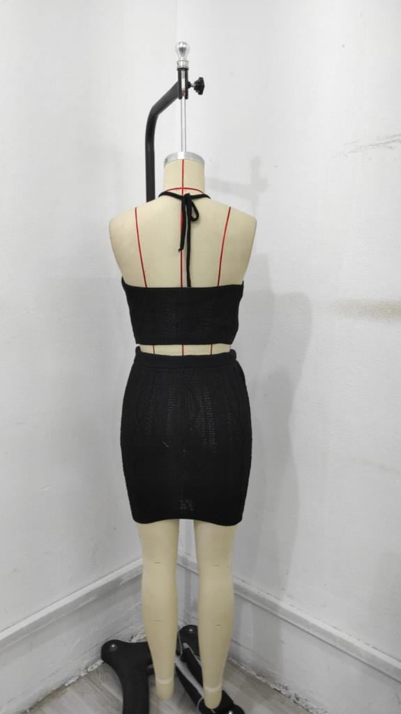 Kadın Kolsuz Mini Erer Crop Ikili Triko Takım