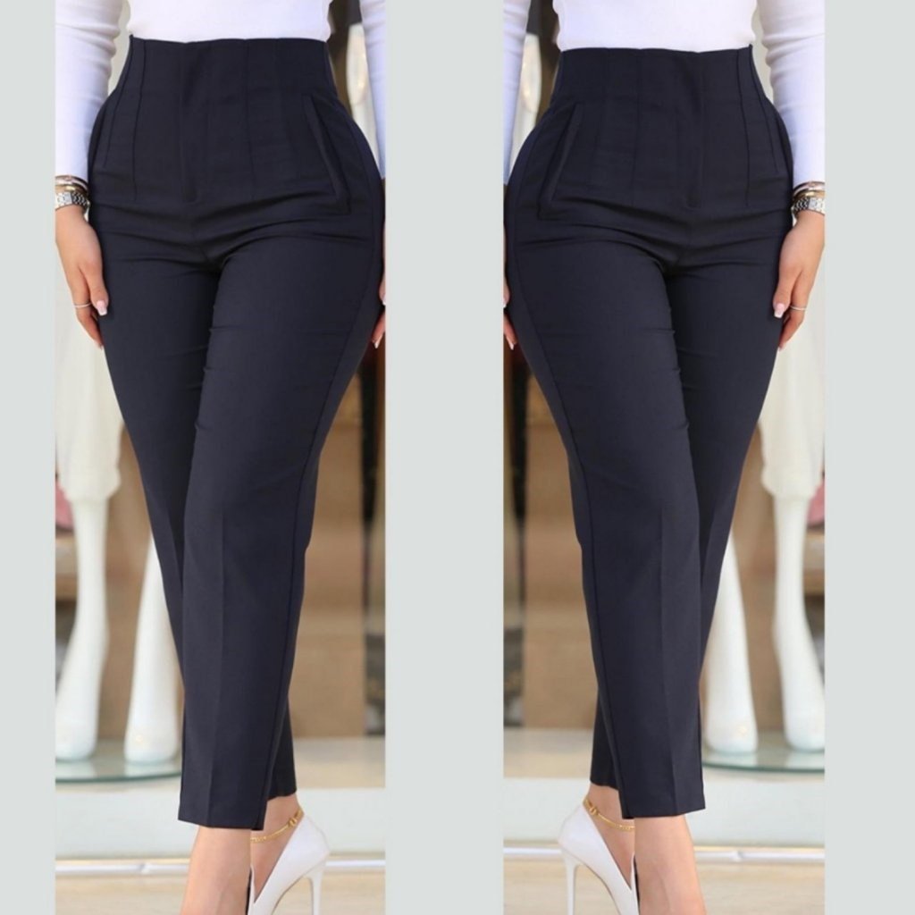 Kadın üste Oturan Paçası Bilek üzerinde Biten Krep Kumaş Kumaş Pantolon 36 (S) - 50 (5XL)