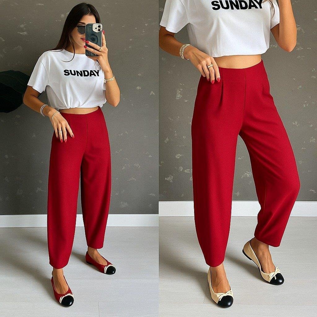 Kadın Yüksek Bel Krep Pantolon