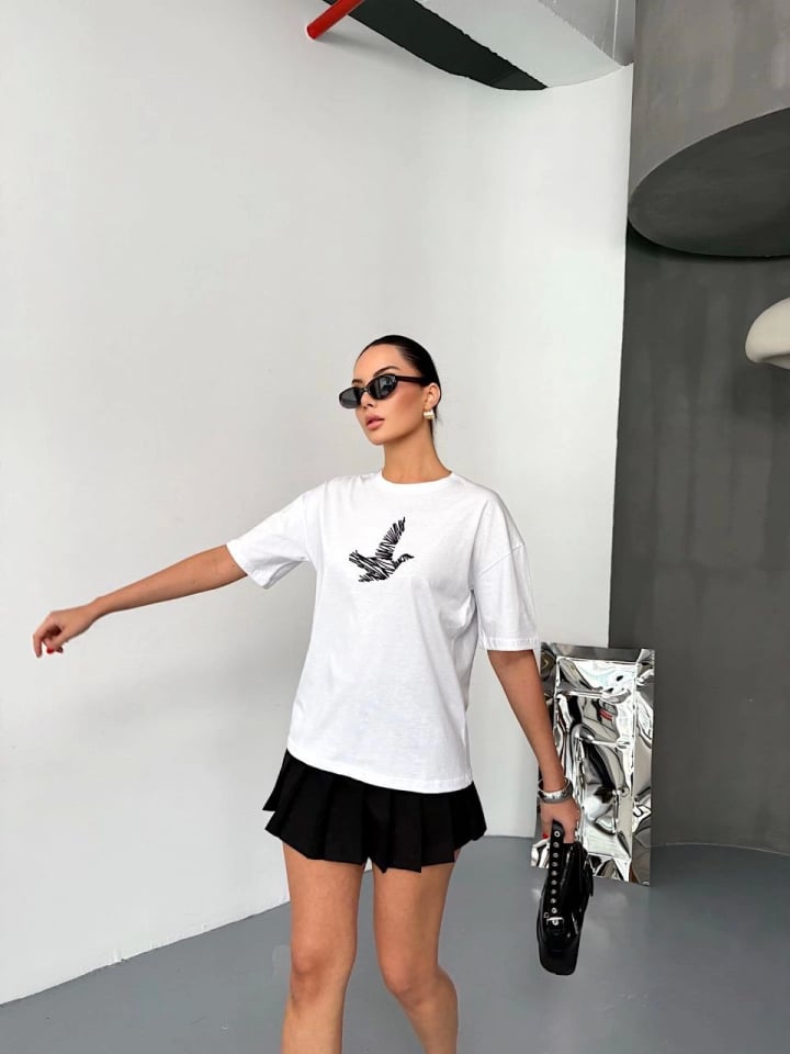 Kısa Kol Baskılı T-shirt - Beyaz
