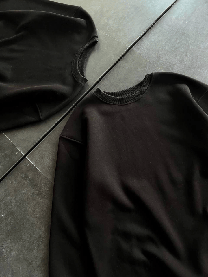 Kışlık Bisiklet Yaka Üç İplik Basic SweatShirt - Siyah