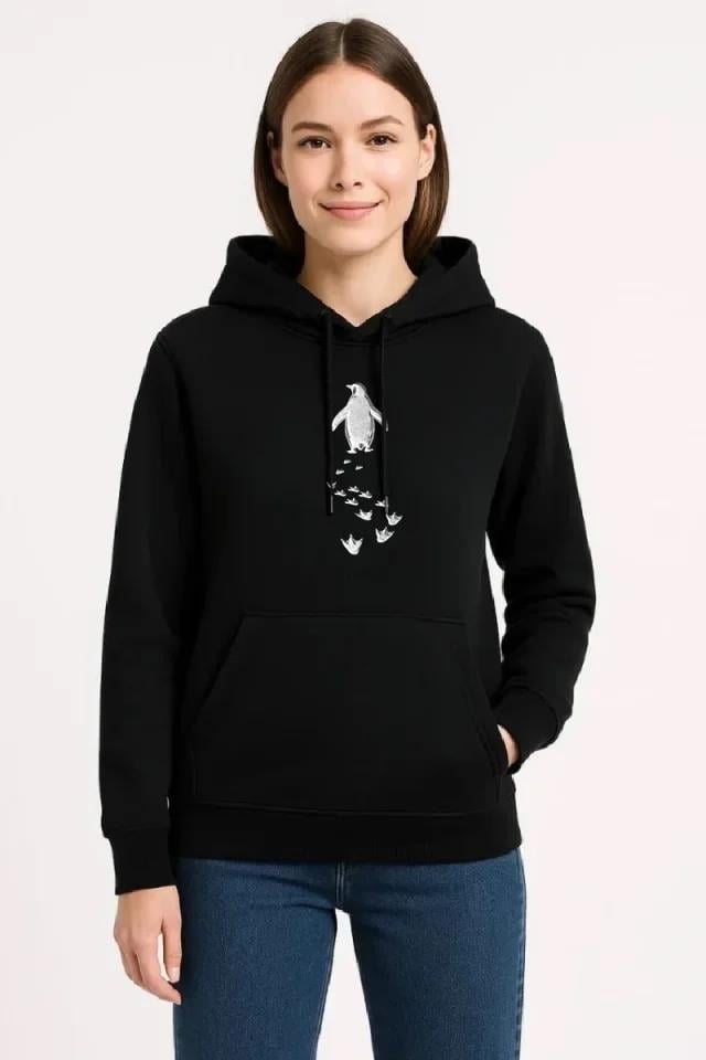 Nihilist Penguen Temalı Oversize Kapüşonlu Sweatshirt - Siyah