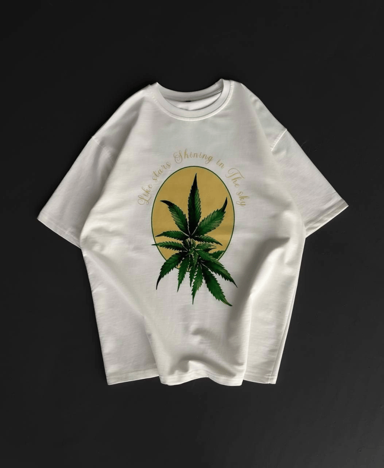 Ön Ve Arka Baskılı Oversize Bisiklet Yaka T-shirt- Beyaz